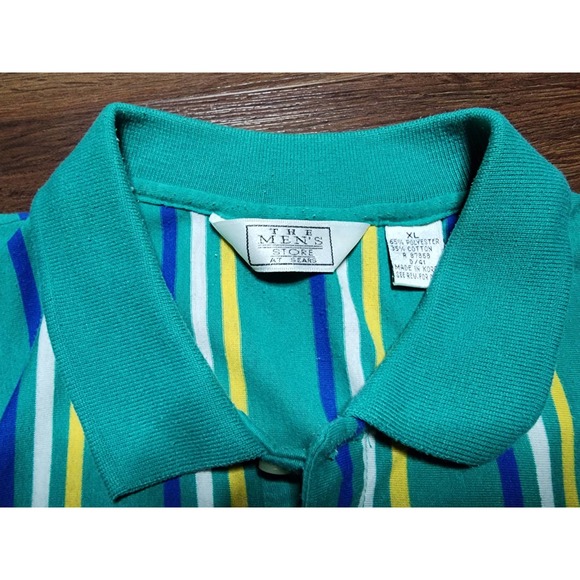 VTG The Mens Store Vertical Green Navy White Striped Polo Shirt sz XL - Picture 2 of 5